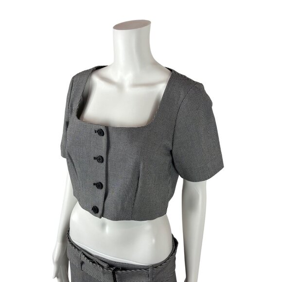 House of Harlow 1960 Matching Set Womens 10 Houndstooth Black Crop Top Wide Leg - Picture 4 of 11